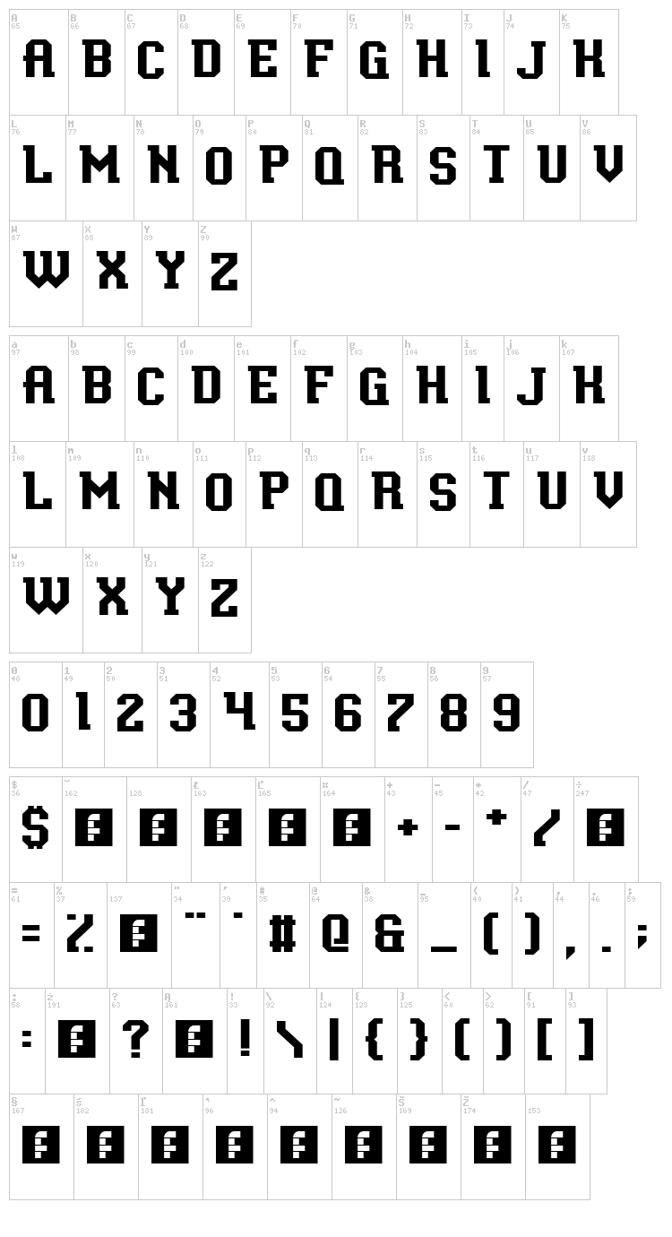 Baxter's Slab font map